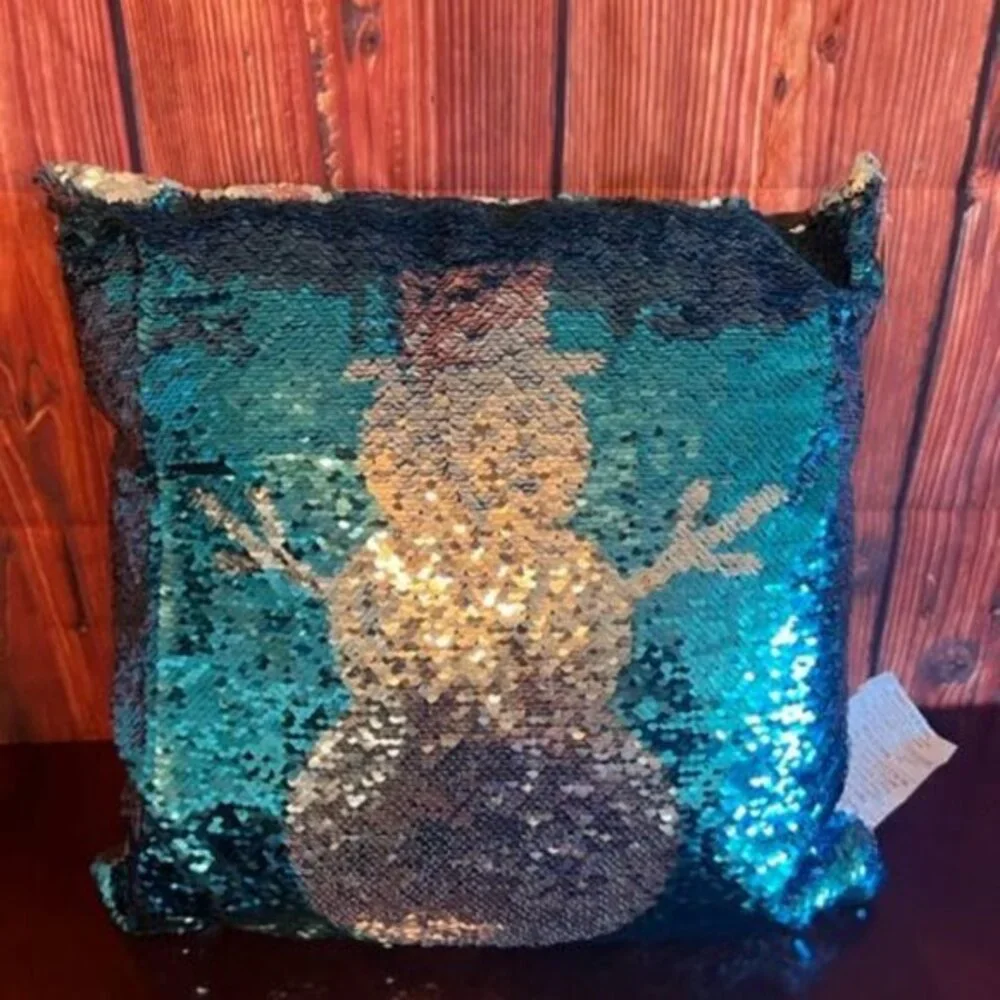 DEI Christmas Morning Reversible Sequin Snowman Pillow‎ 15x15 polyester fiber